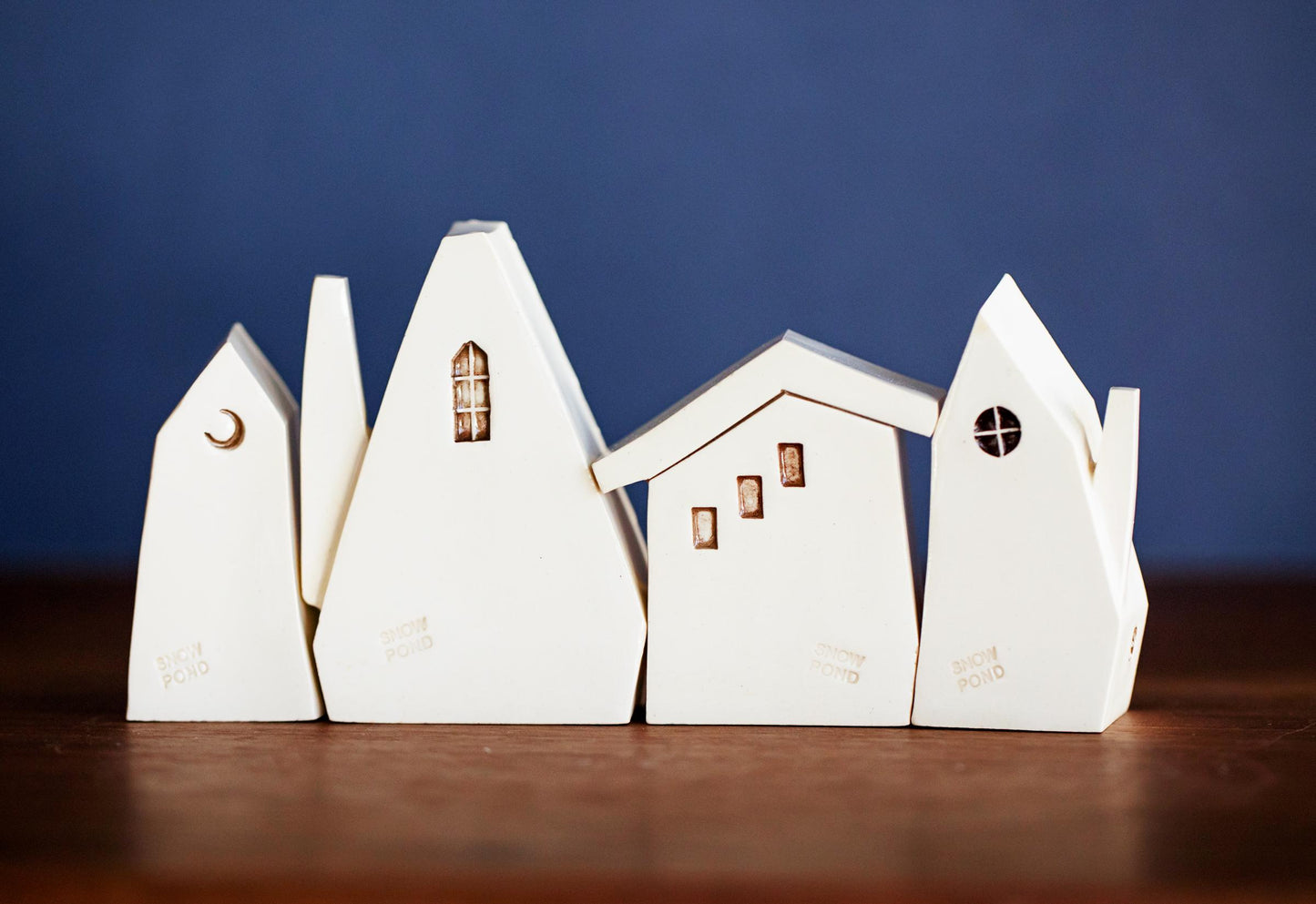 Olden Days Miniature Village of Colorful Ceramic Houses with Rainbow and Yellow Dots