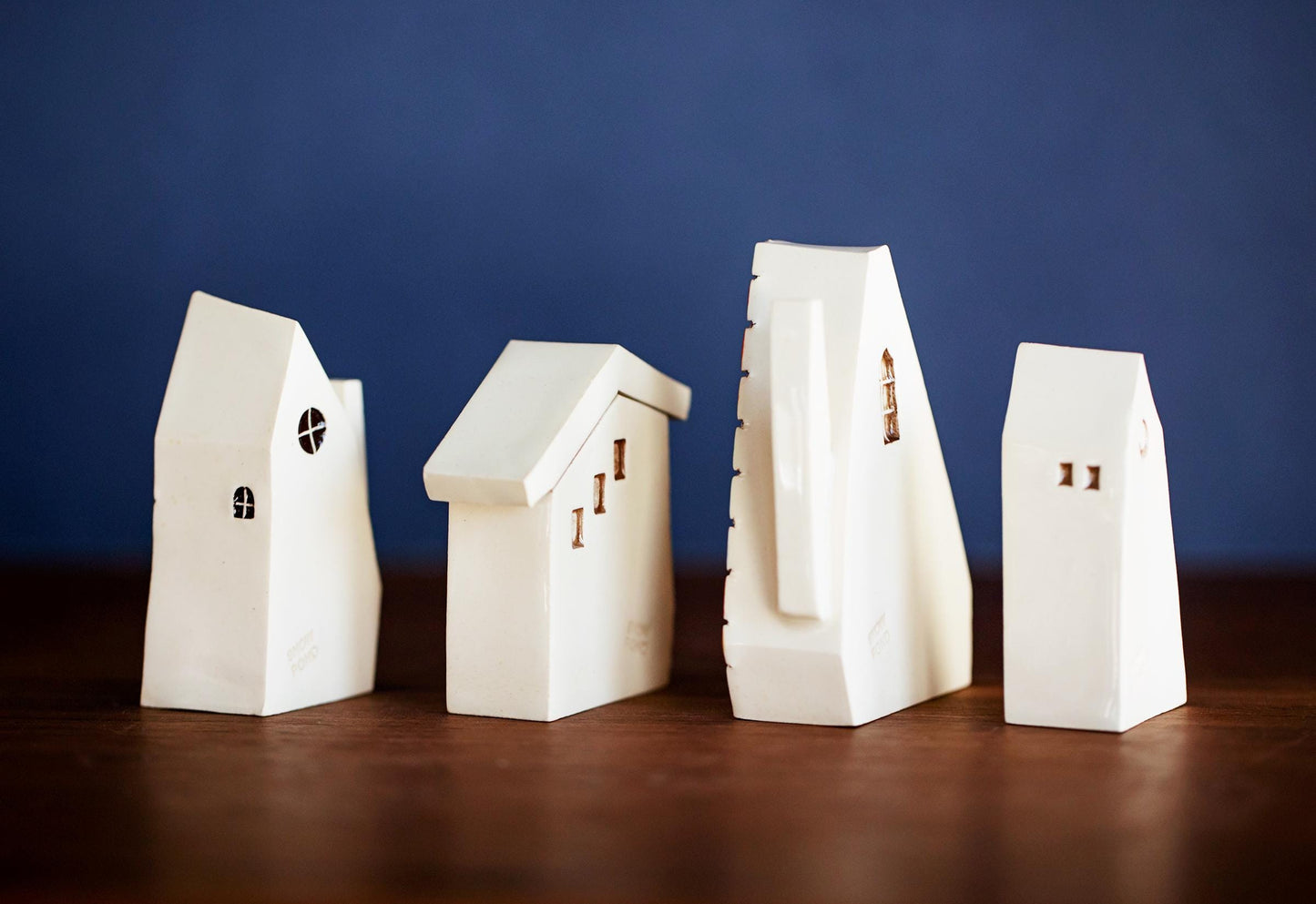 Olden Days Miniature Village of Colorful Ceramic Houses with Rainbow and Yellow Dots