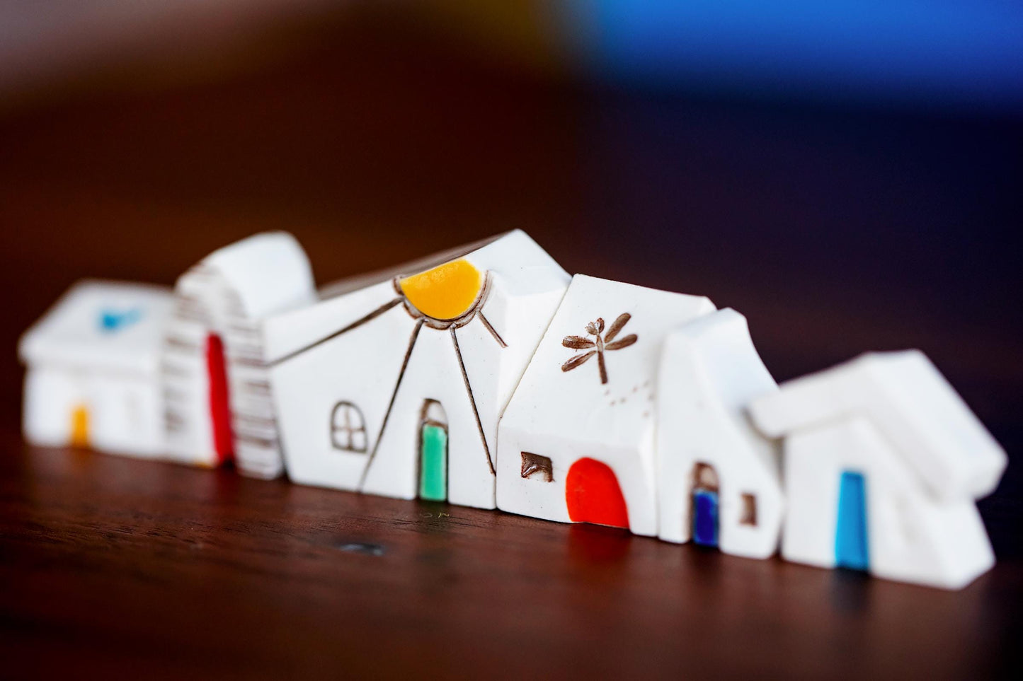 Tiny Ceramic Rainbow House Village - Handmade Houses with Dragonfly, Sunshine, Hearts