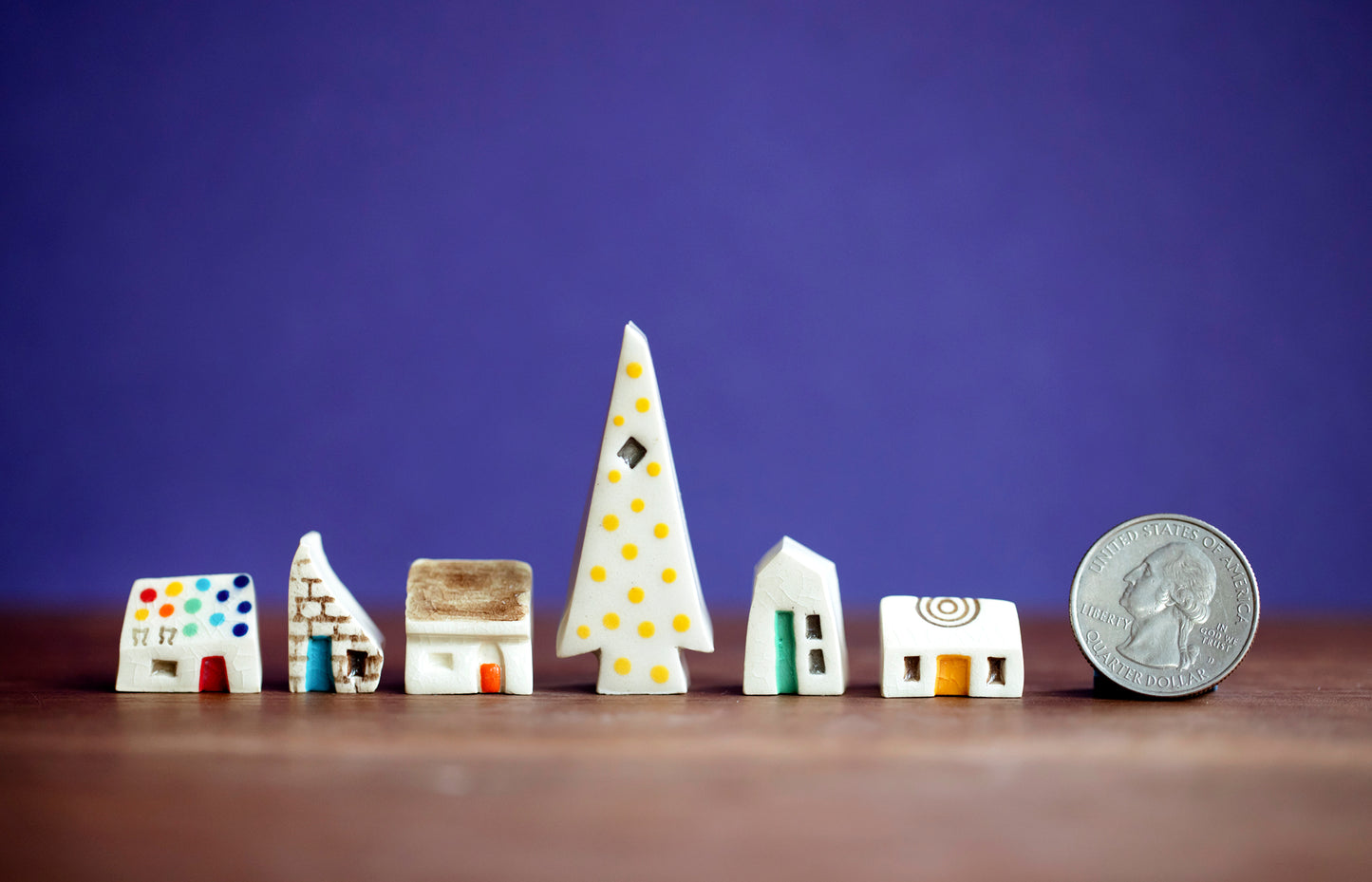 Miniature Christmas Village with Rainbows and Two Cats