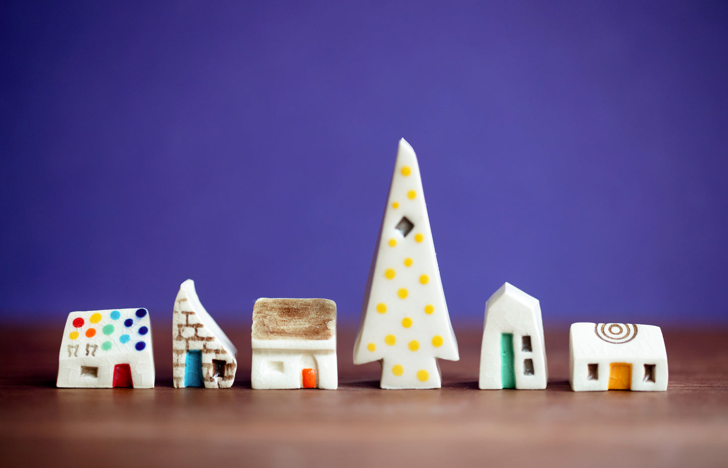 Miniature Christmas Village with Rainbows and Two Cats