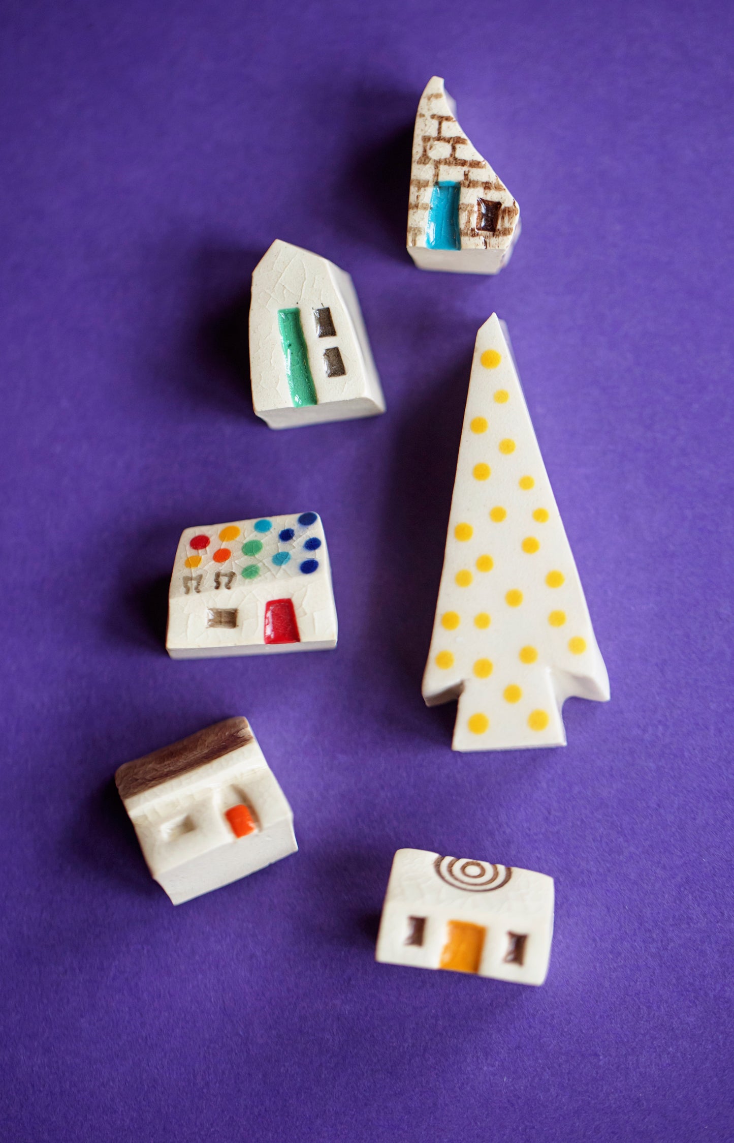 Miniature Christmas Village with Rainbows and Two Cats