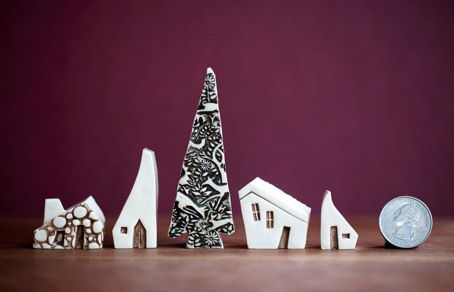 Modern Woodland Christmas Village with Ceramic Houses and Tree