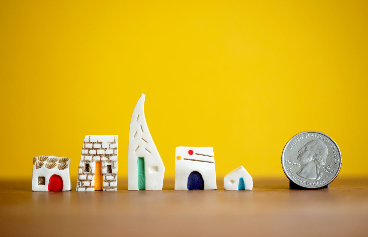 Tiny Mod Rainbow Ceramic Village of Five Houses