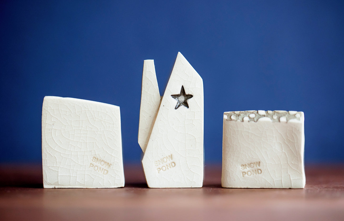 Small Set of Three Ceramic Houses with Sunshine, Hearts and Rainbow