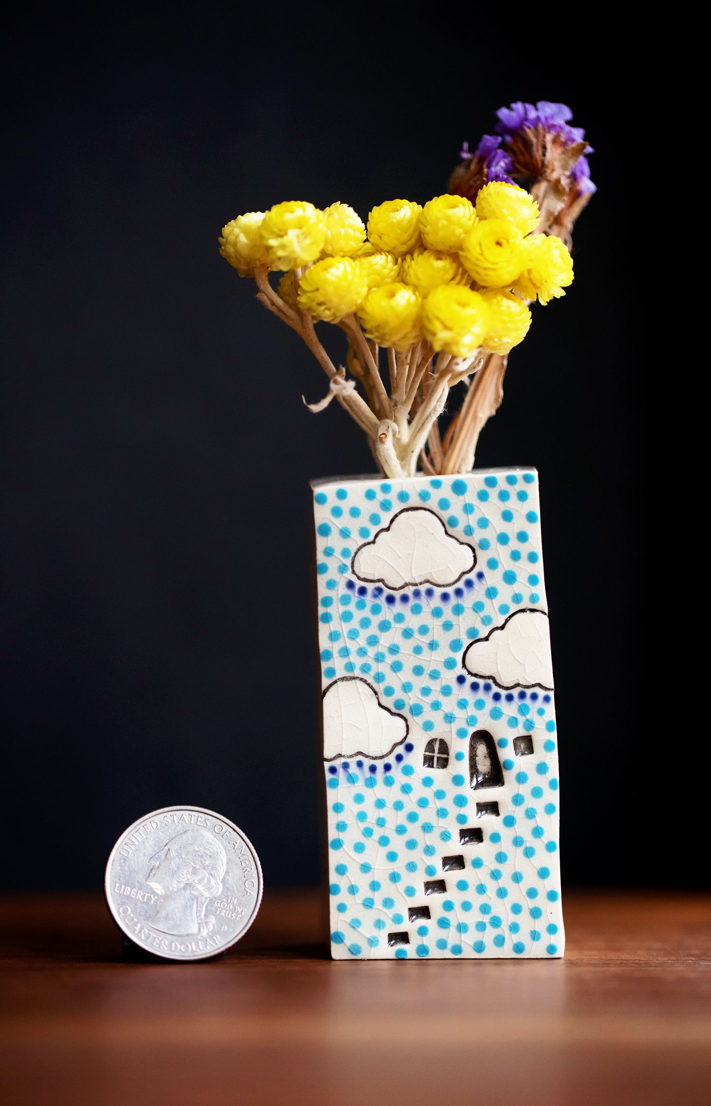 Unique Teacher Gift - Polka Dot Cloud Bud Vase with Blue Dots