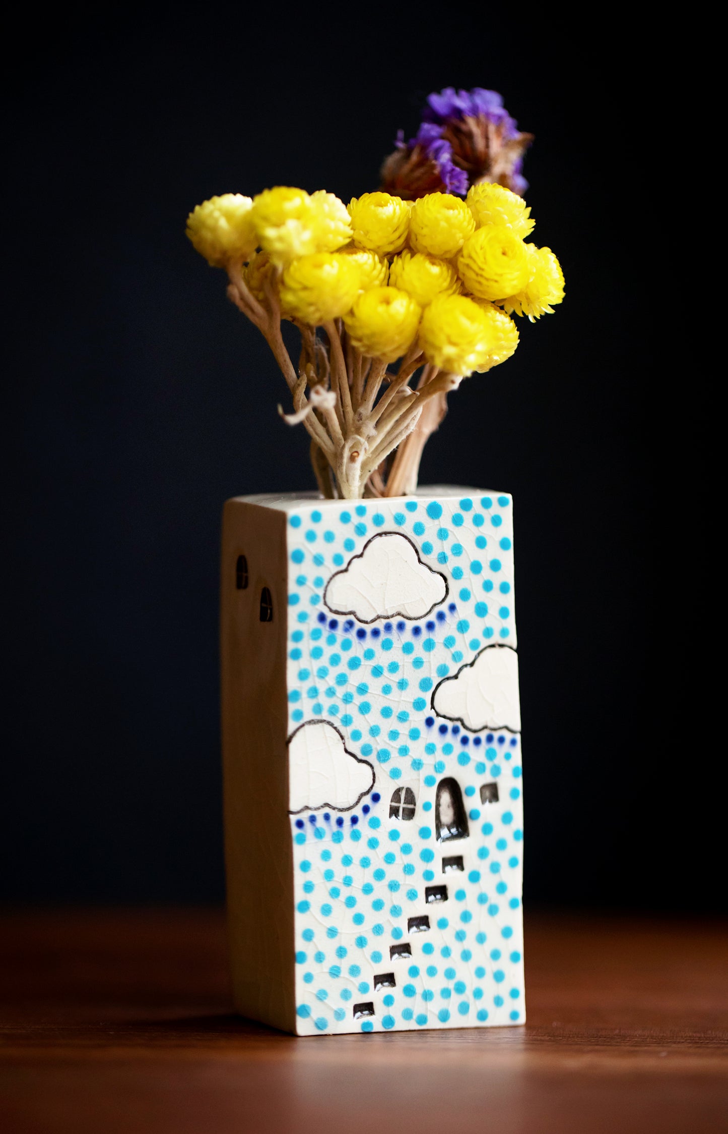 Unique Teacher Gift - Polka Dot Cloud Bud Vase with Blue Dots
