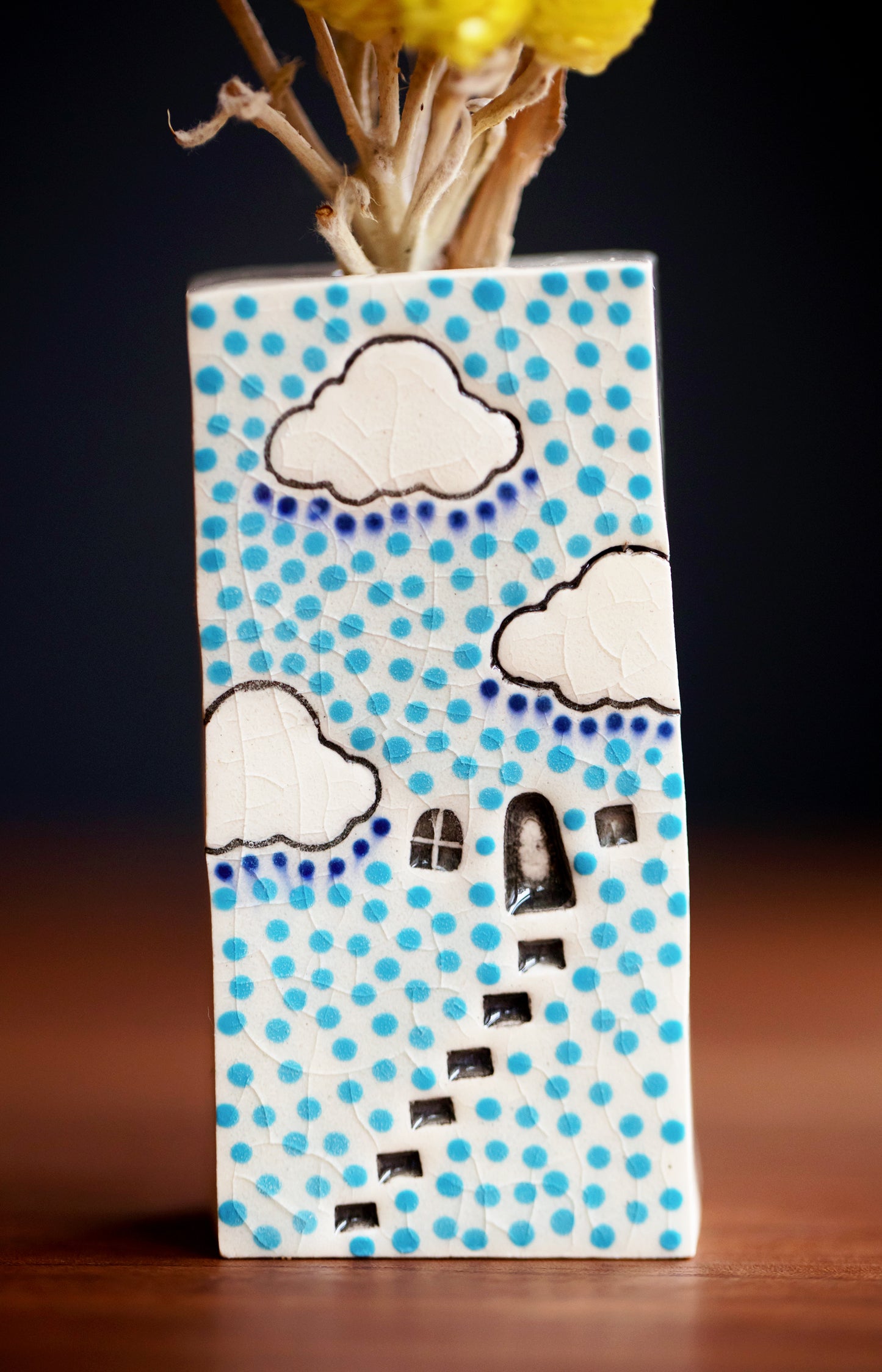 Unique Teacher Gift - Polka Dot Cloud Bud Vase with Blue Dots