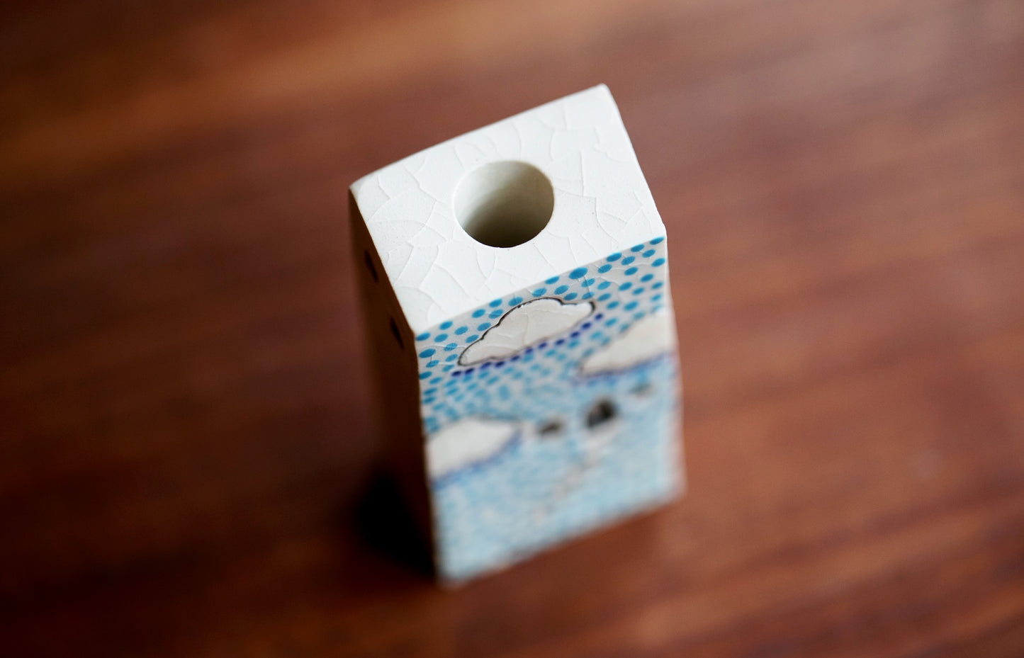 Unique Teacher Gift - Polka Dot Cloud Bud Vase with Blue Dots