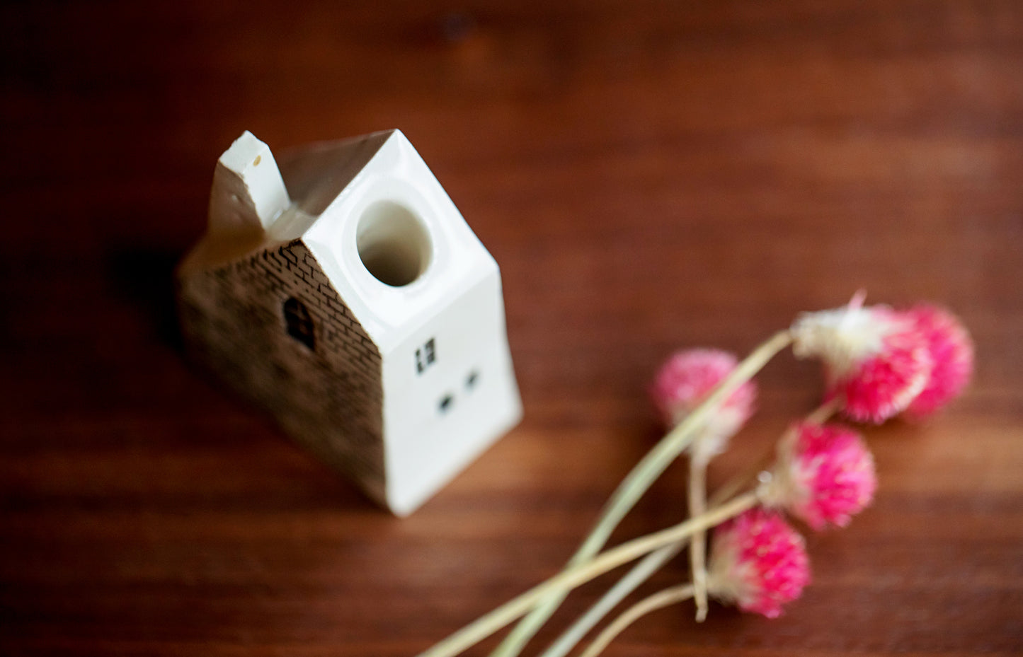 Bud Vase House with Hot Air Balloon and Blue Dots and Clouds