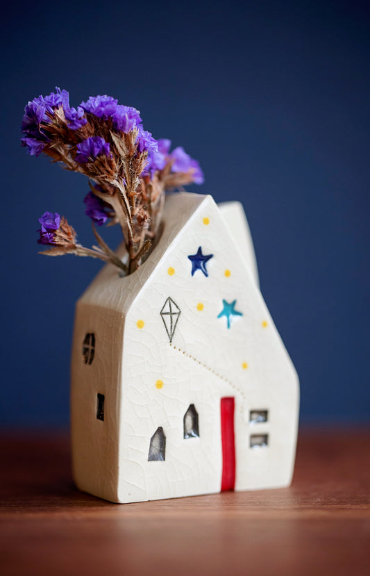 Whimsical Ceramic Bud Vase with Kite and Stars