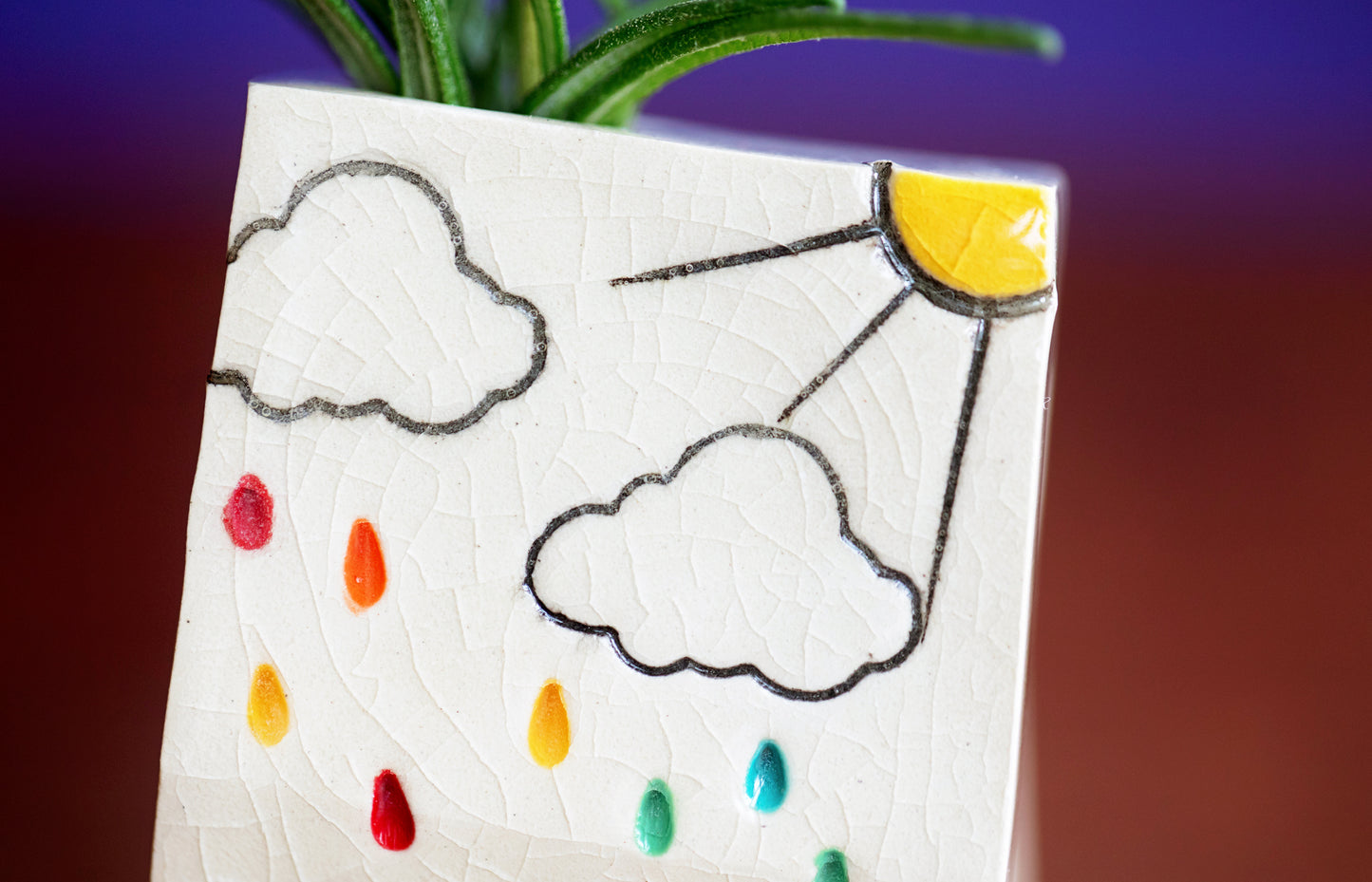Rainbow Cloud House Bud Vase with Honeybee