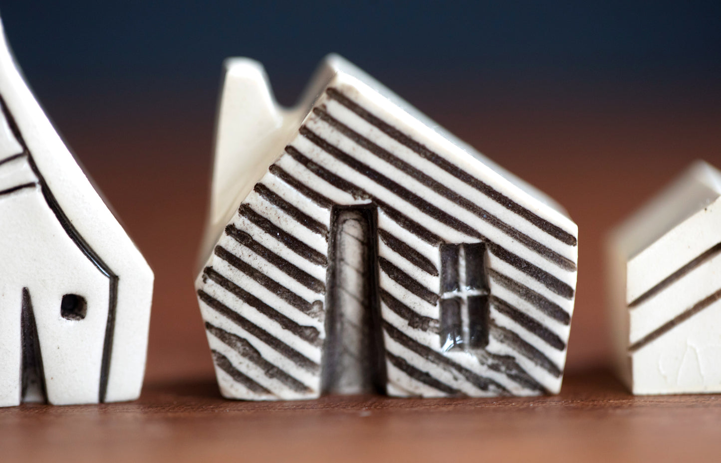 Tiny Ceramic Village with Cats and Red Heart