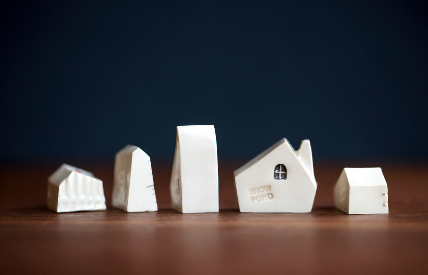 Tiny Ceramic Village with Cats and Red Heart