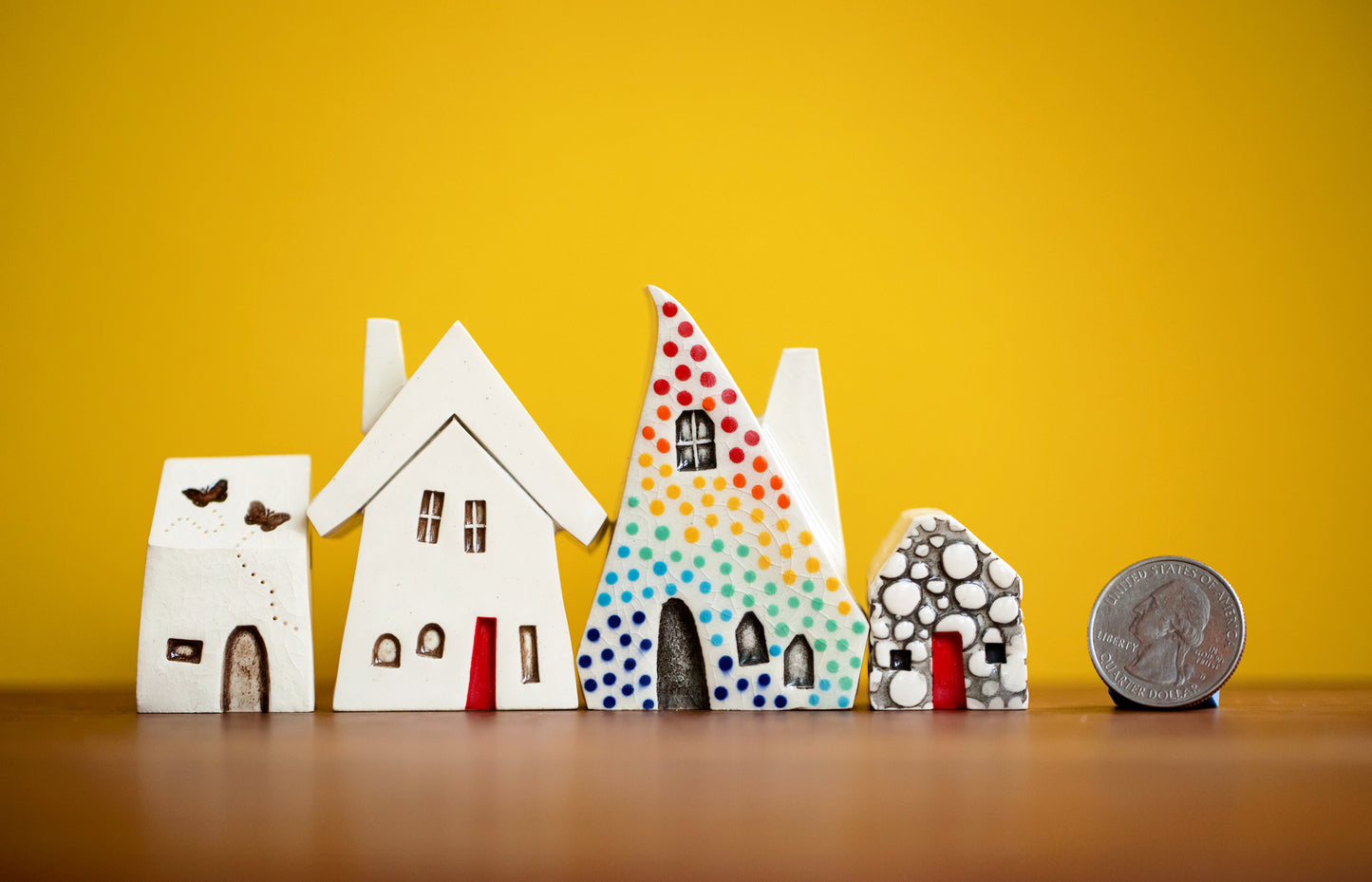 Ceramic Holiday Village with Rainbow of Lights and Butterflies