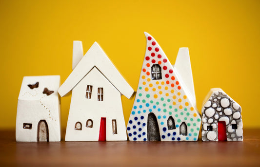 Ceramic Holiday Village with Rainbow of Lights and Butterflies