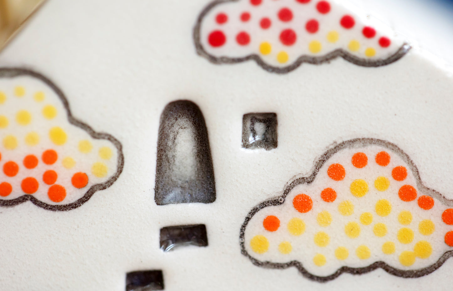 Whimsical Cloud Rainbows Match Striker with Tiny Cat Mantle Decor