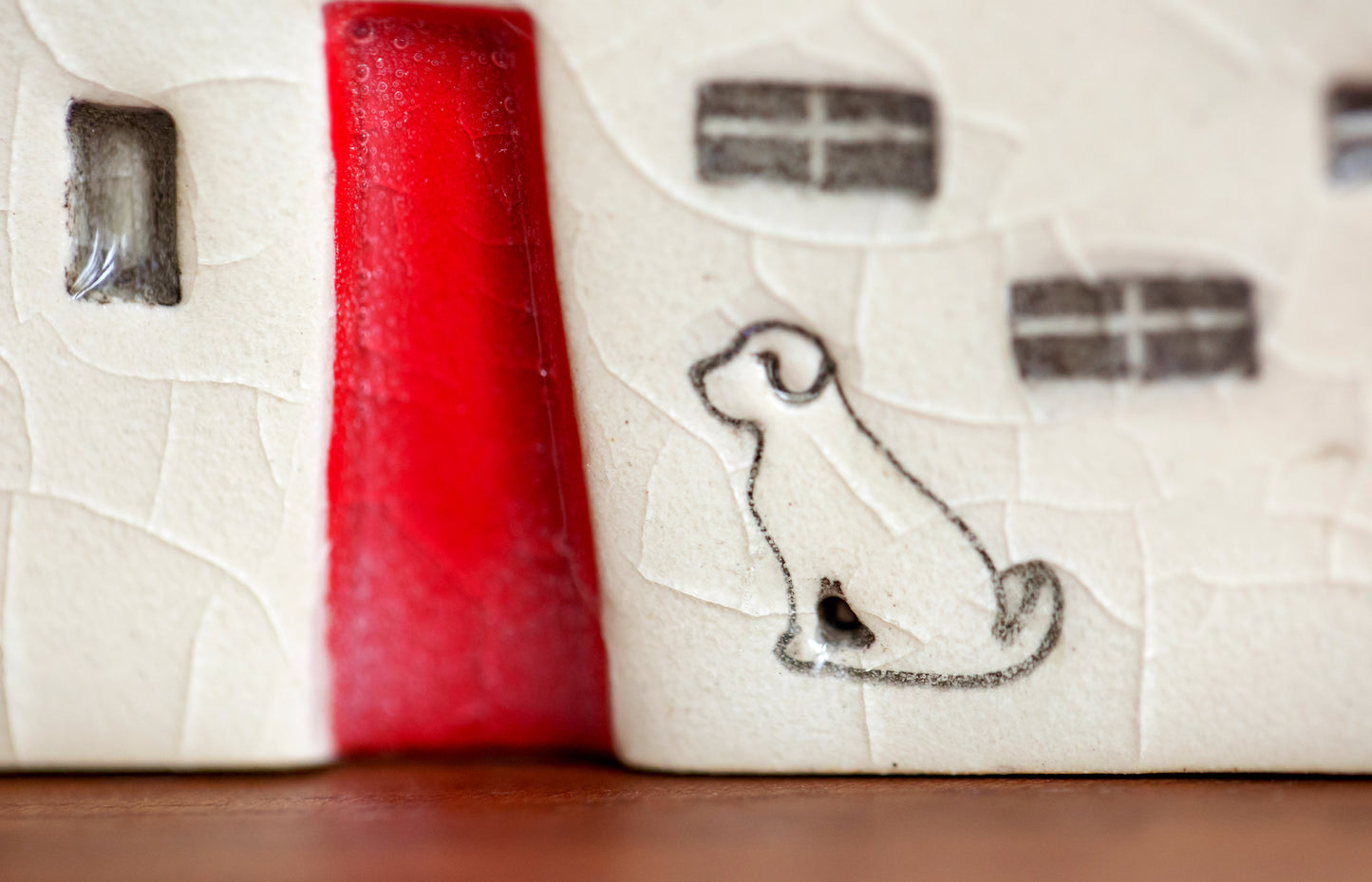 Ceramic Match Striker Cottage with Dog and Rainbow Scallop Roof