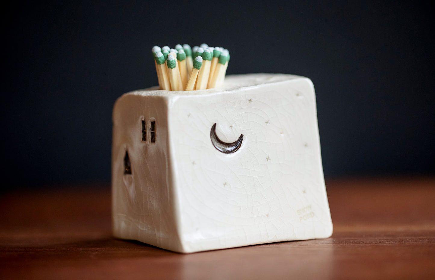 Ceramic Match Striker Cottage with Dog and Rainbow Scallop Roof