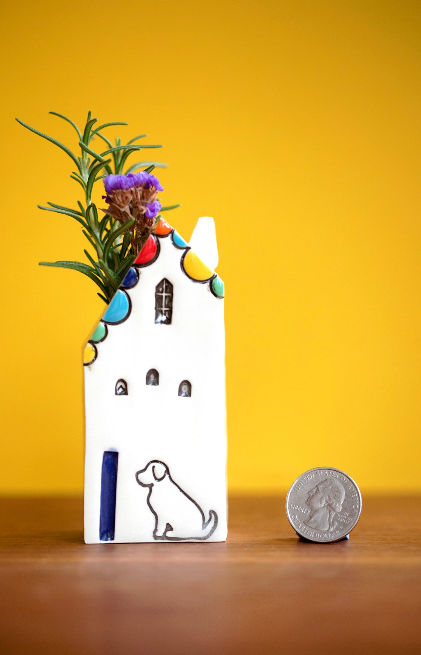 Teacher Appreciation Gift - Ceramic Bud Vase with Rainbows and Dog, Cat
