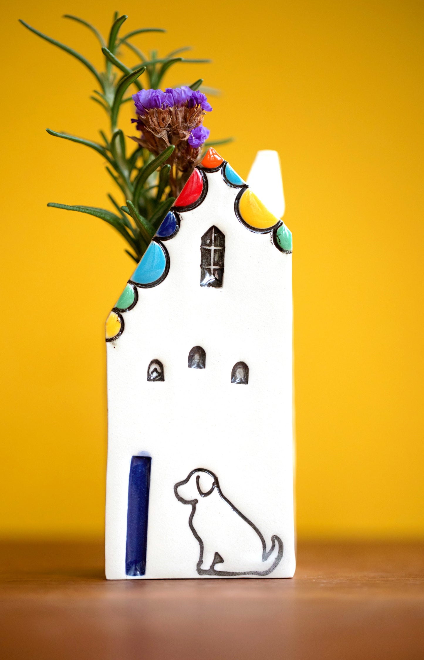 Teacher Appreciation Gift - Ceramic Bud Vase with Rainbows and Dog, Cat