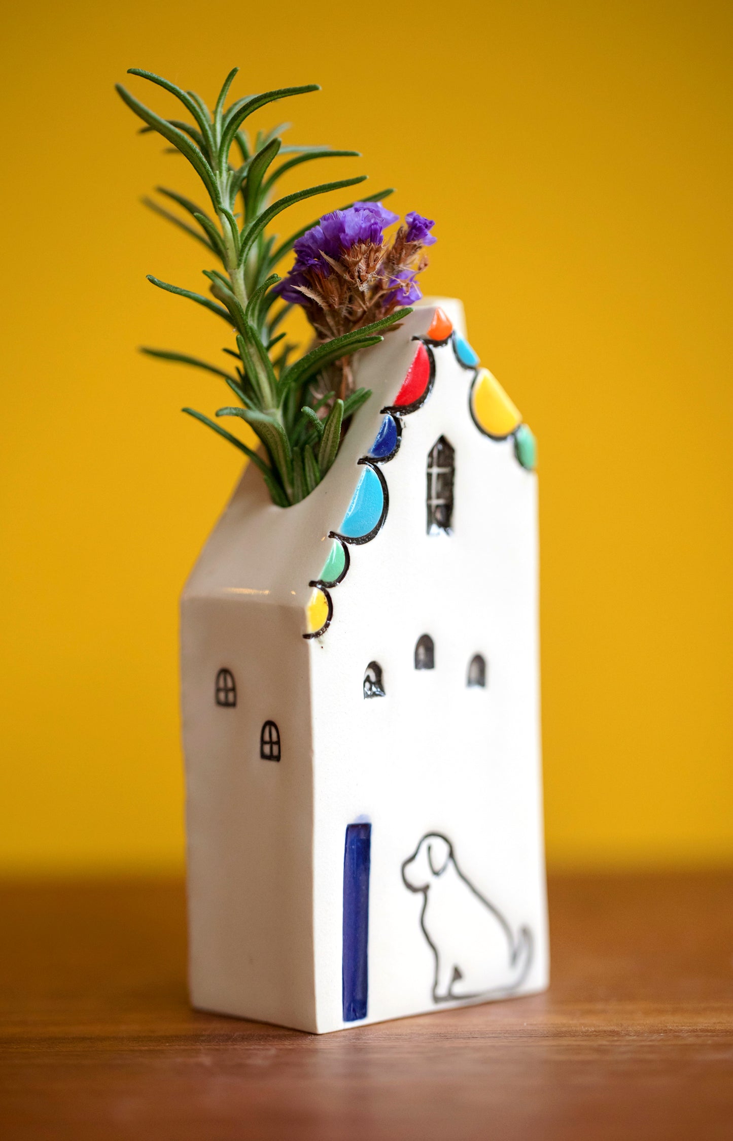Teacher Appreciation Gift - Ceramic Bud Vase with Rainbows and Dog, Cat