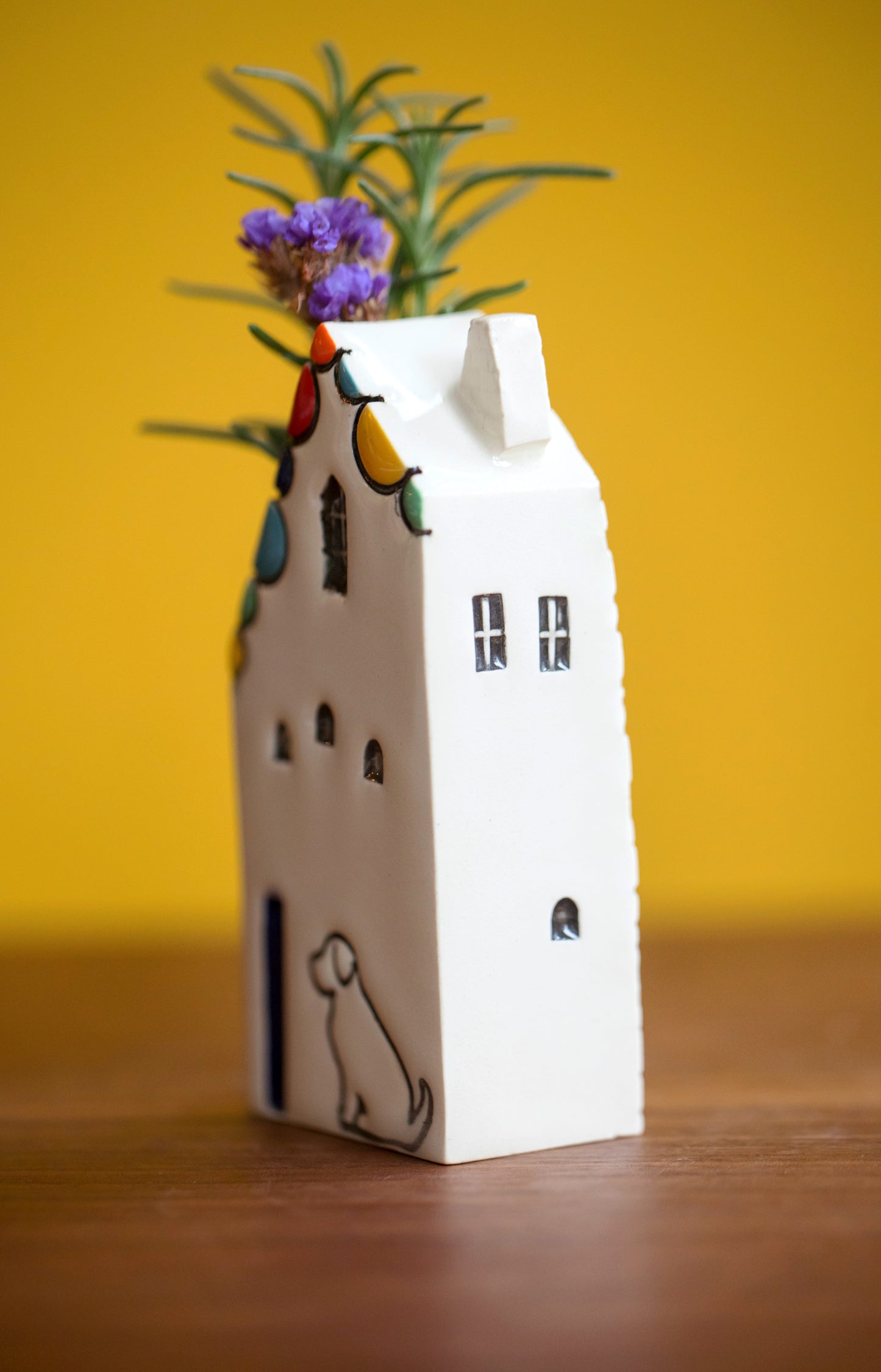 Teacher Appreciation Gift - Ceramic Bud Vase with Rainbows and Dog, Cat