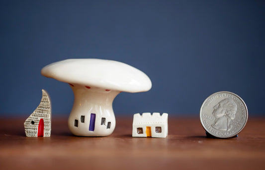 Ceramic Mushroom Village with Two Tiny Houses