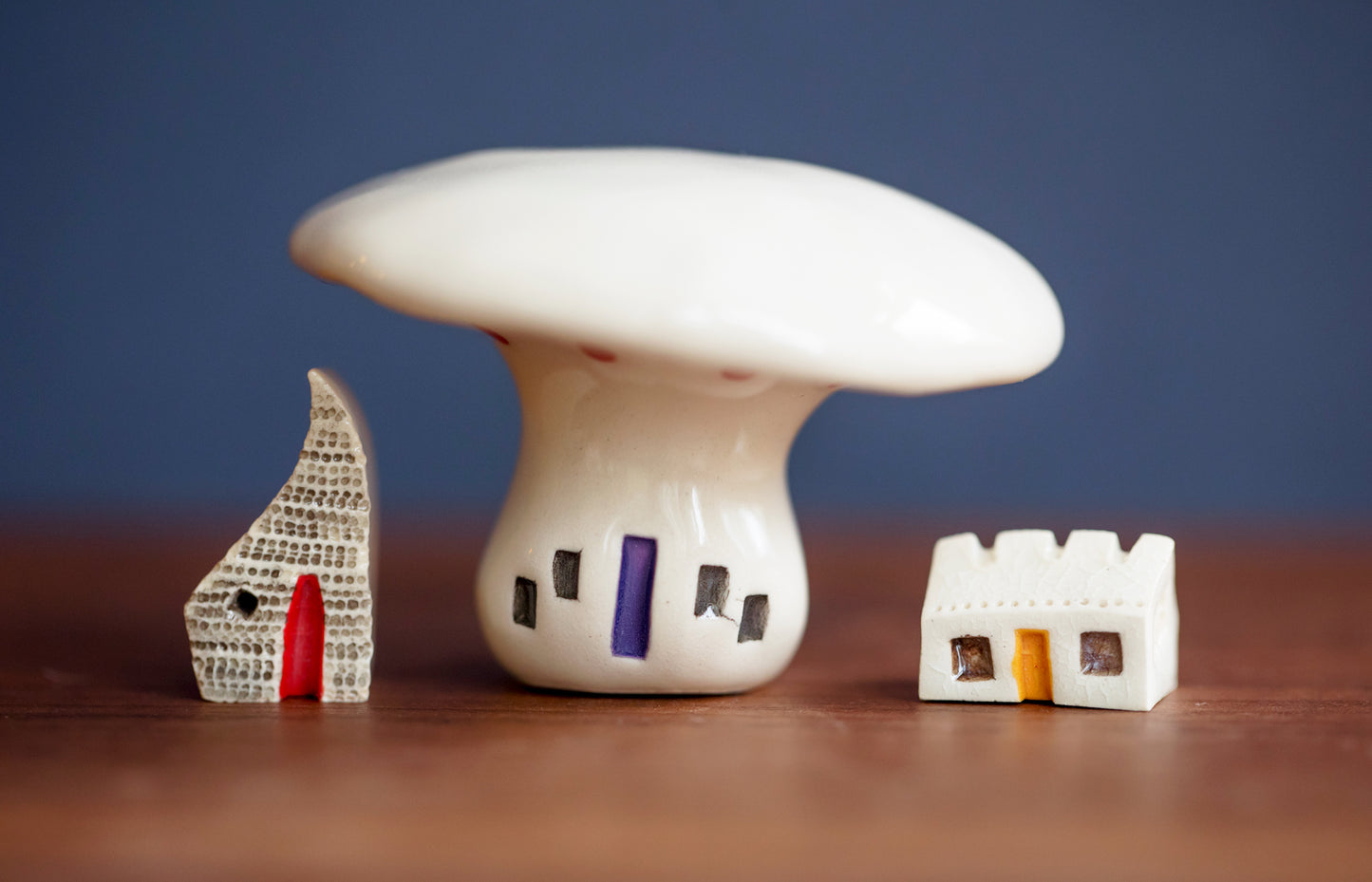 Ceramic Mushroom Village with Two Tiny Houses