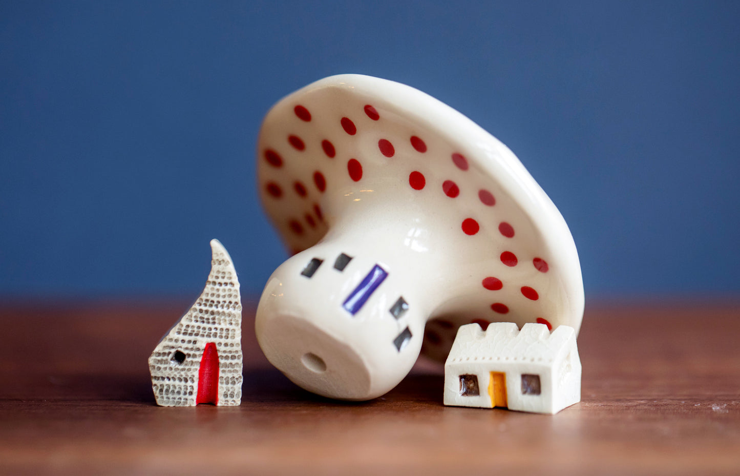 Ceramic Mushroom Village with Two Tiny Houses