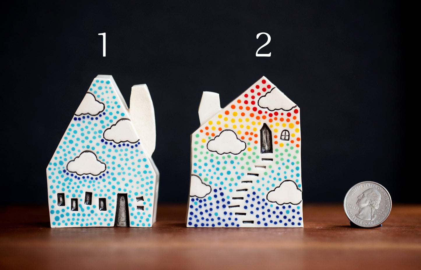 Whimsical Rainbow Dot Cloud Houses