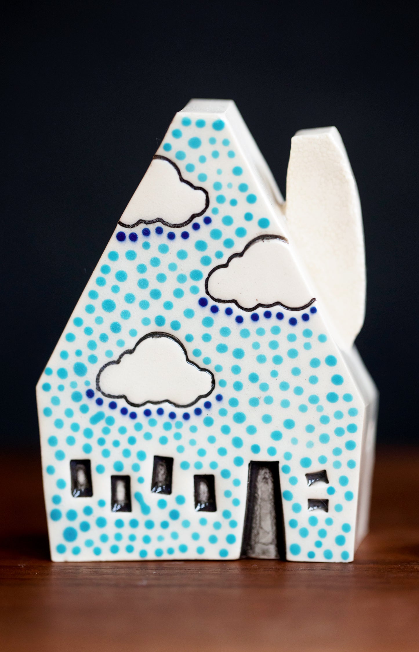 Whimsical Rainbow Dot Cloud Houses