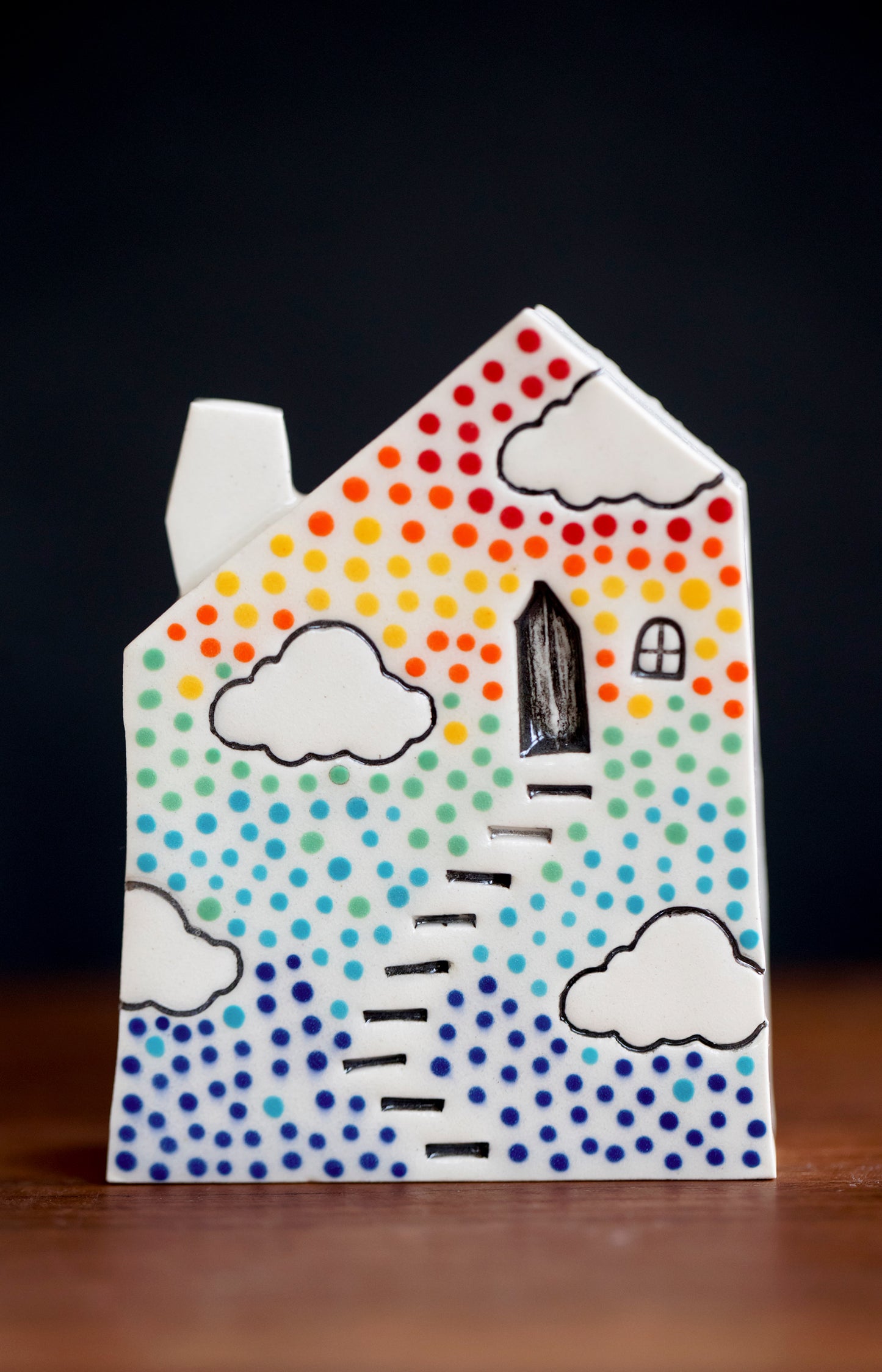 Whimsical Rainbow Dot Cloud Houses