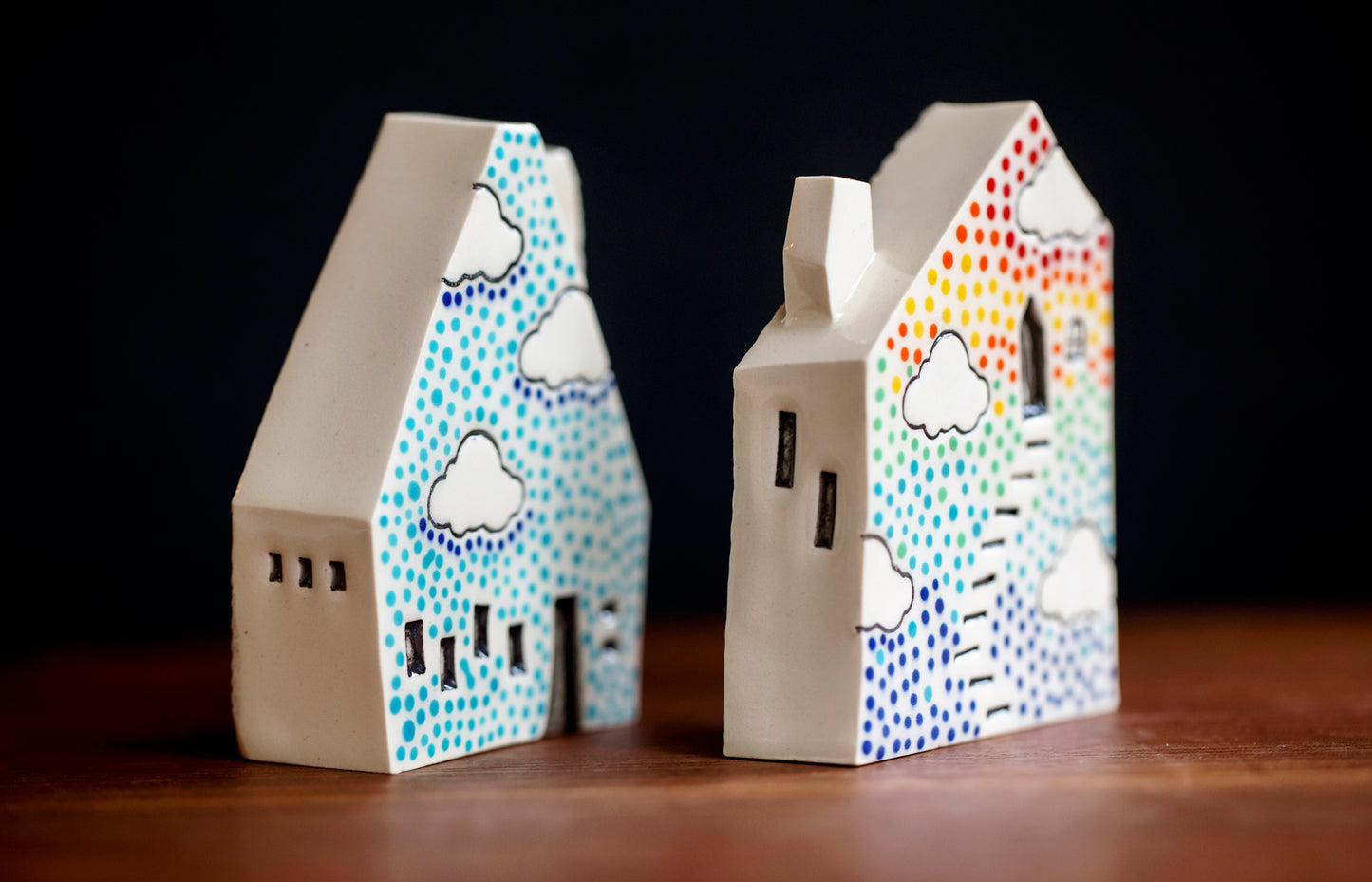 Whimsical Rainbow Dot Cloud Houses