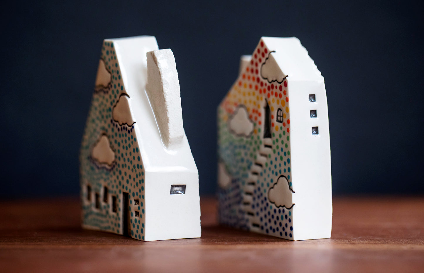 Whimsical Rainbow Dot Cloud Houses