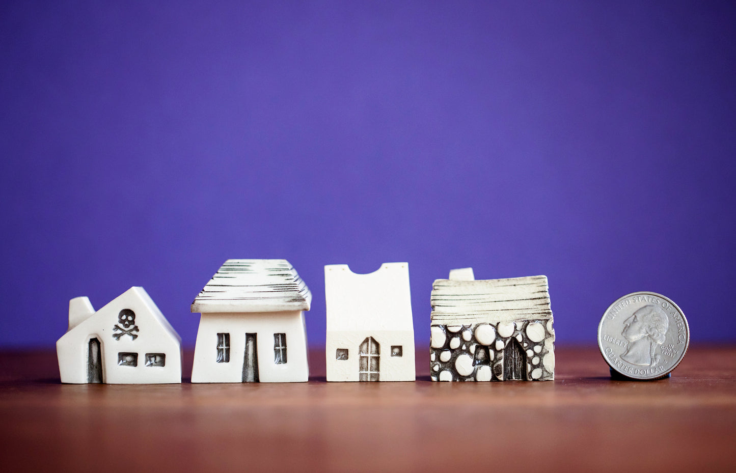 Spooky Halloween Ceramic Houses Village with Skull and Cat