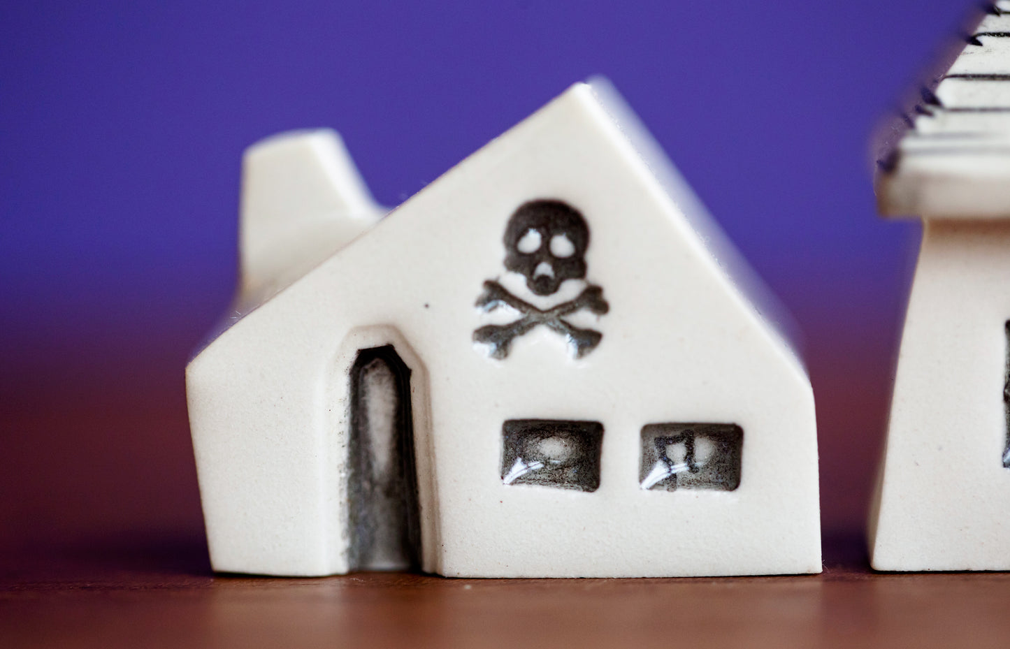 Spooky Halloween Ceramic Houses Village with Skull and Cat
