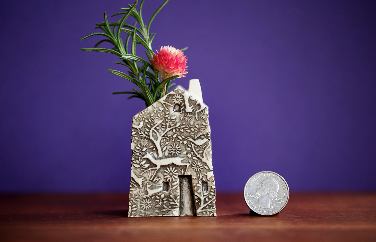 Woodland Pattern Ceramic Bud Vase House - Little Teacher Gift