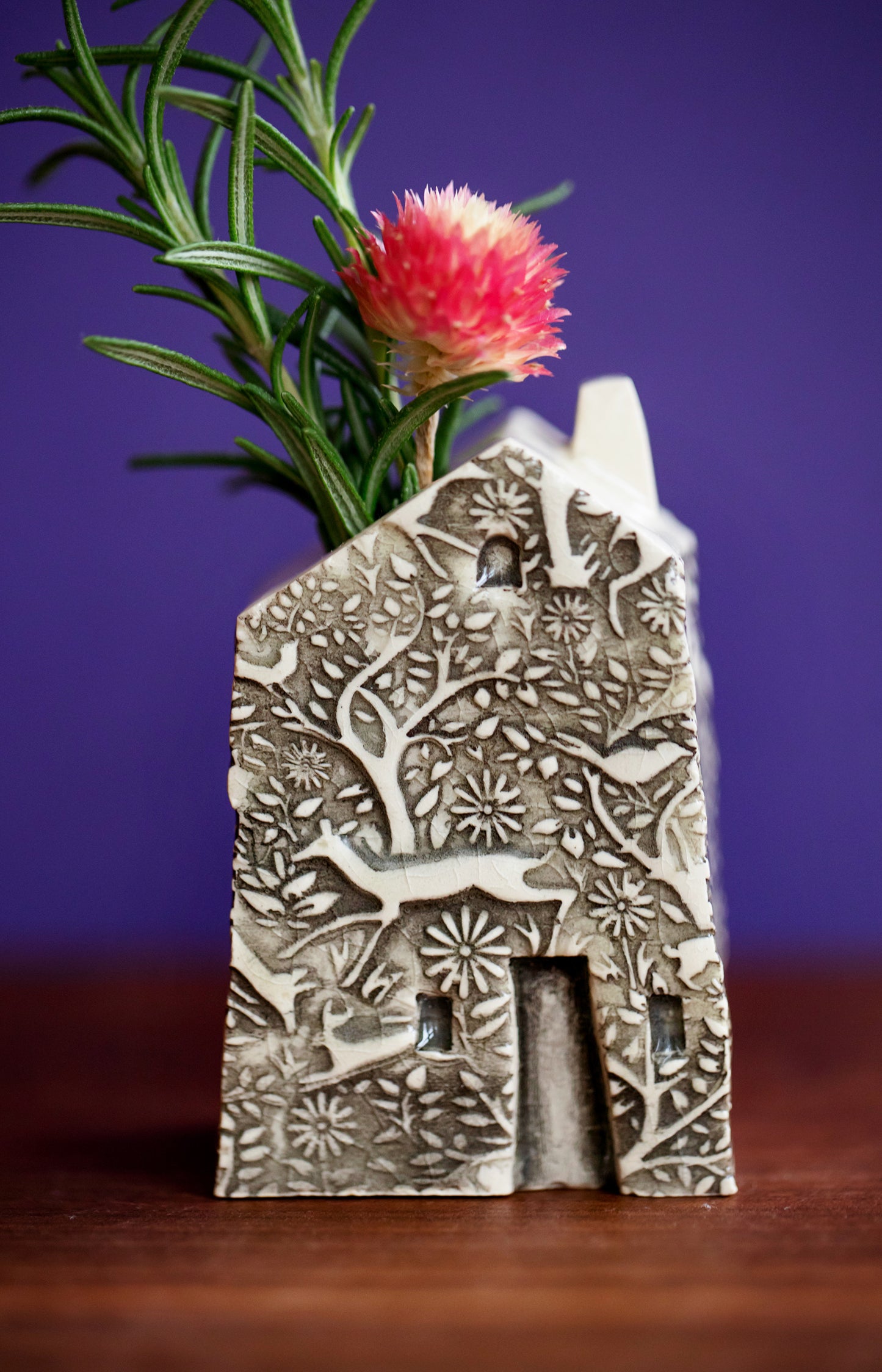 Woodland Pattern Ceramic Bud Vase House - Little Teacher Gift