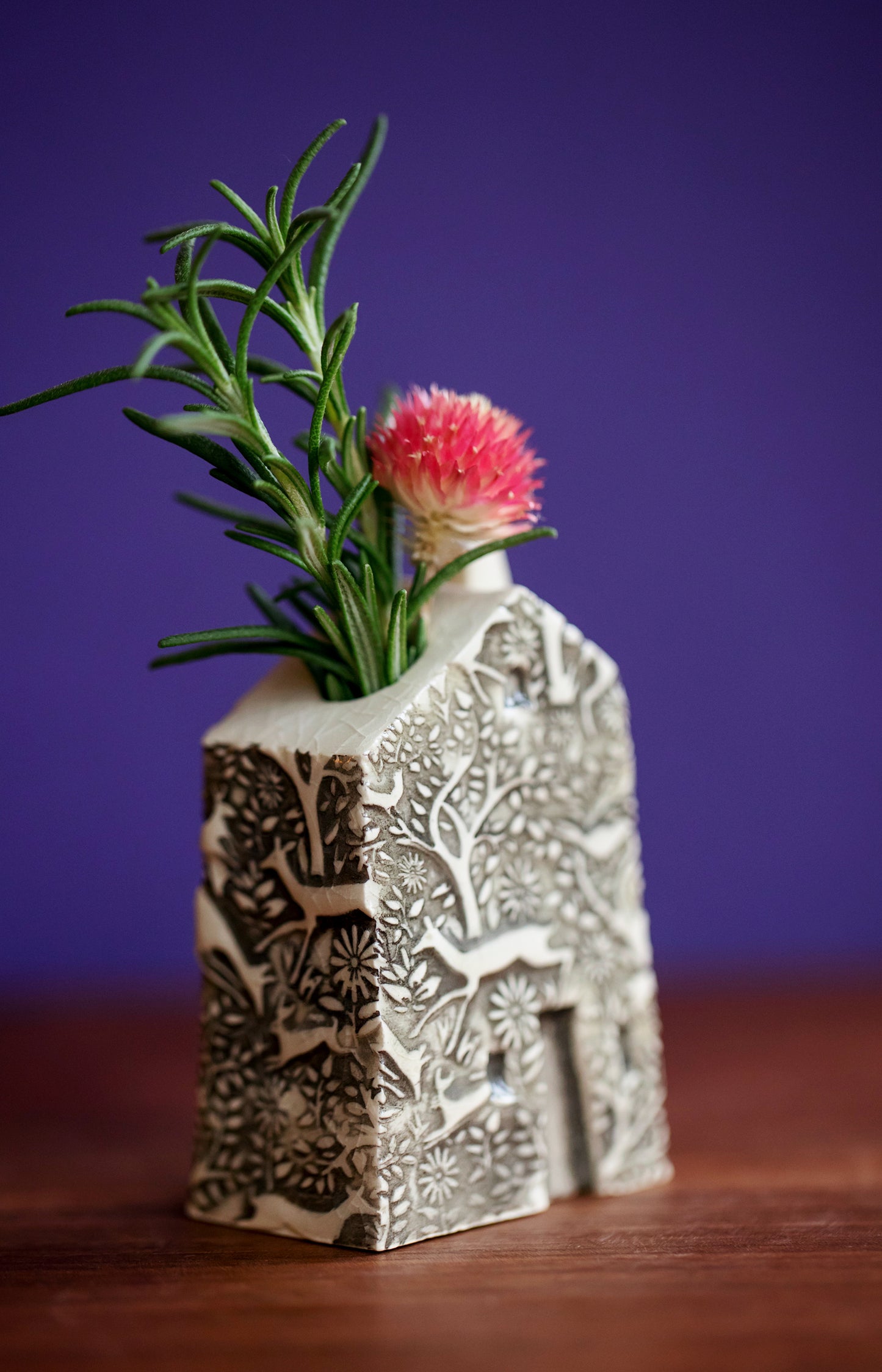 Woodland Pattern Ceramic Bud Vase House - Little Teacher Gift