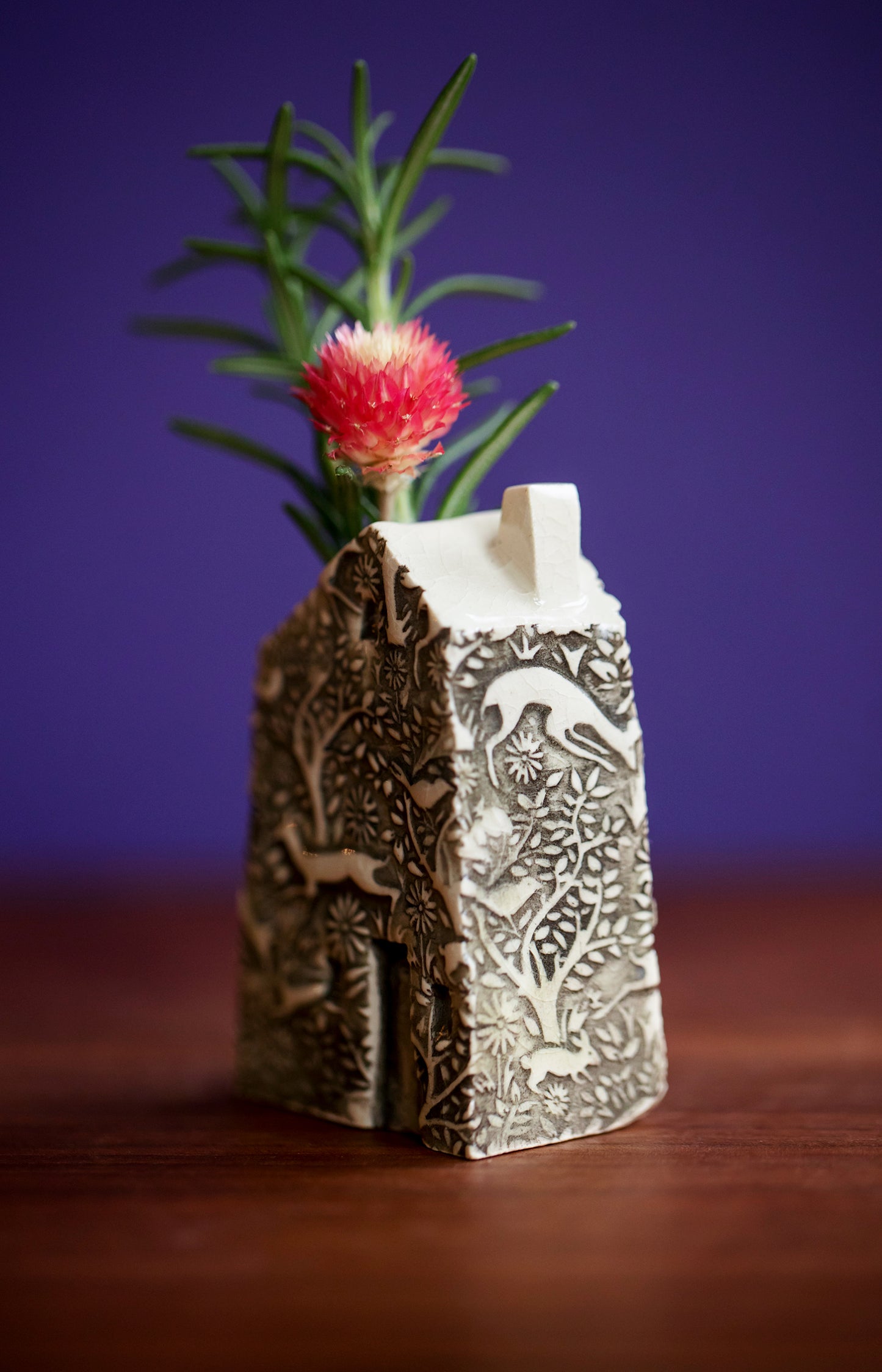 Woodland Pattern Ceramic Bud Vase House - Little Teacher Gift