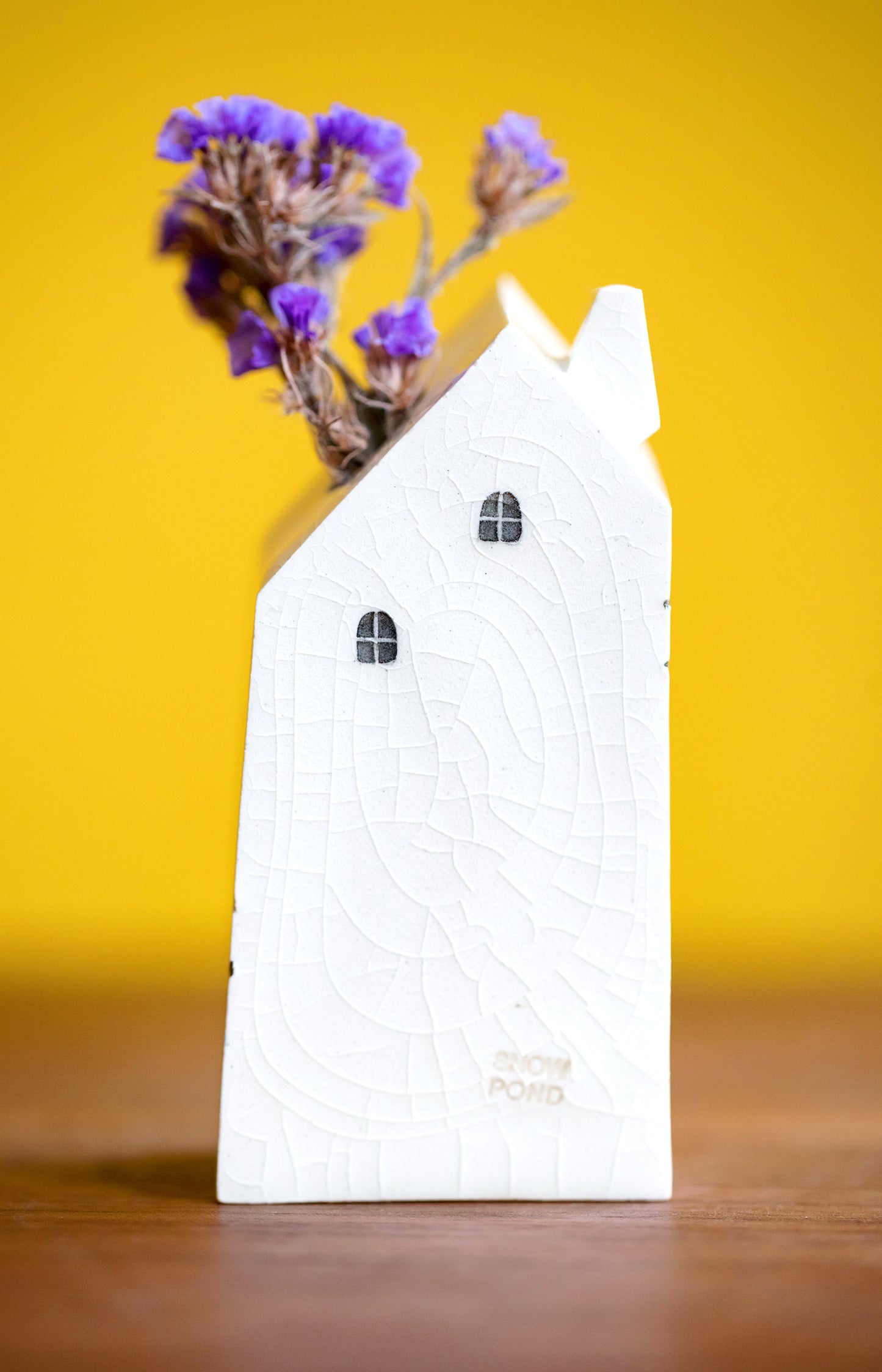 Polka Dot Cloud Bud Vase with Yellow Door and Secret Staircase