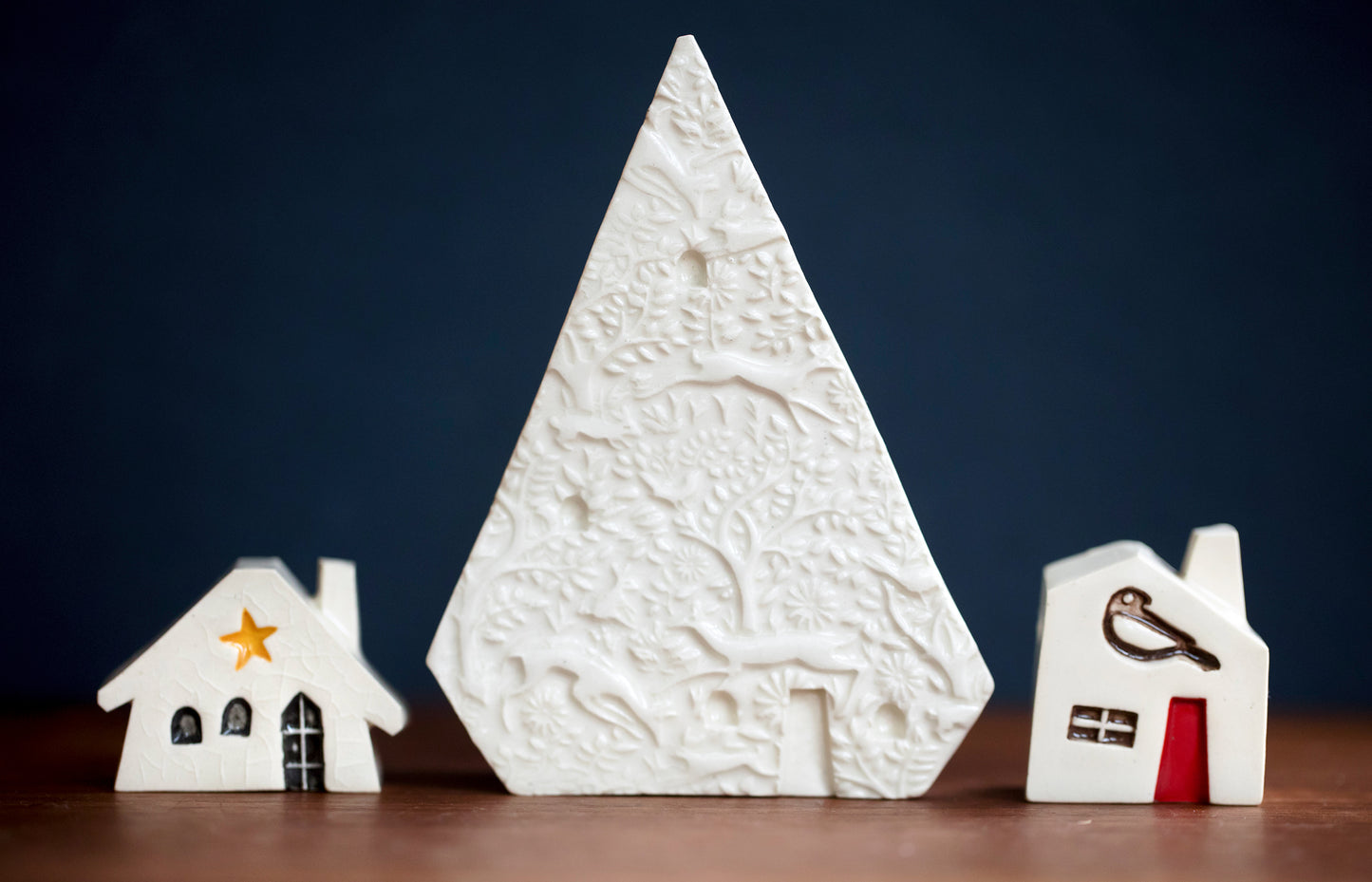 Modern Minimalist Christmas Village with Woodland Tree and Bird