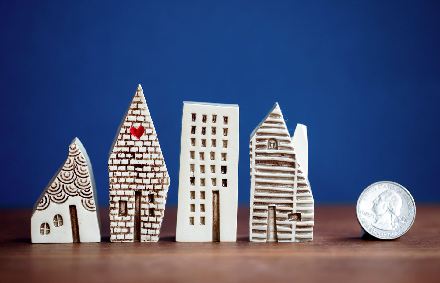 Old World Style Polish Ceramic Houses with Cat and Heart