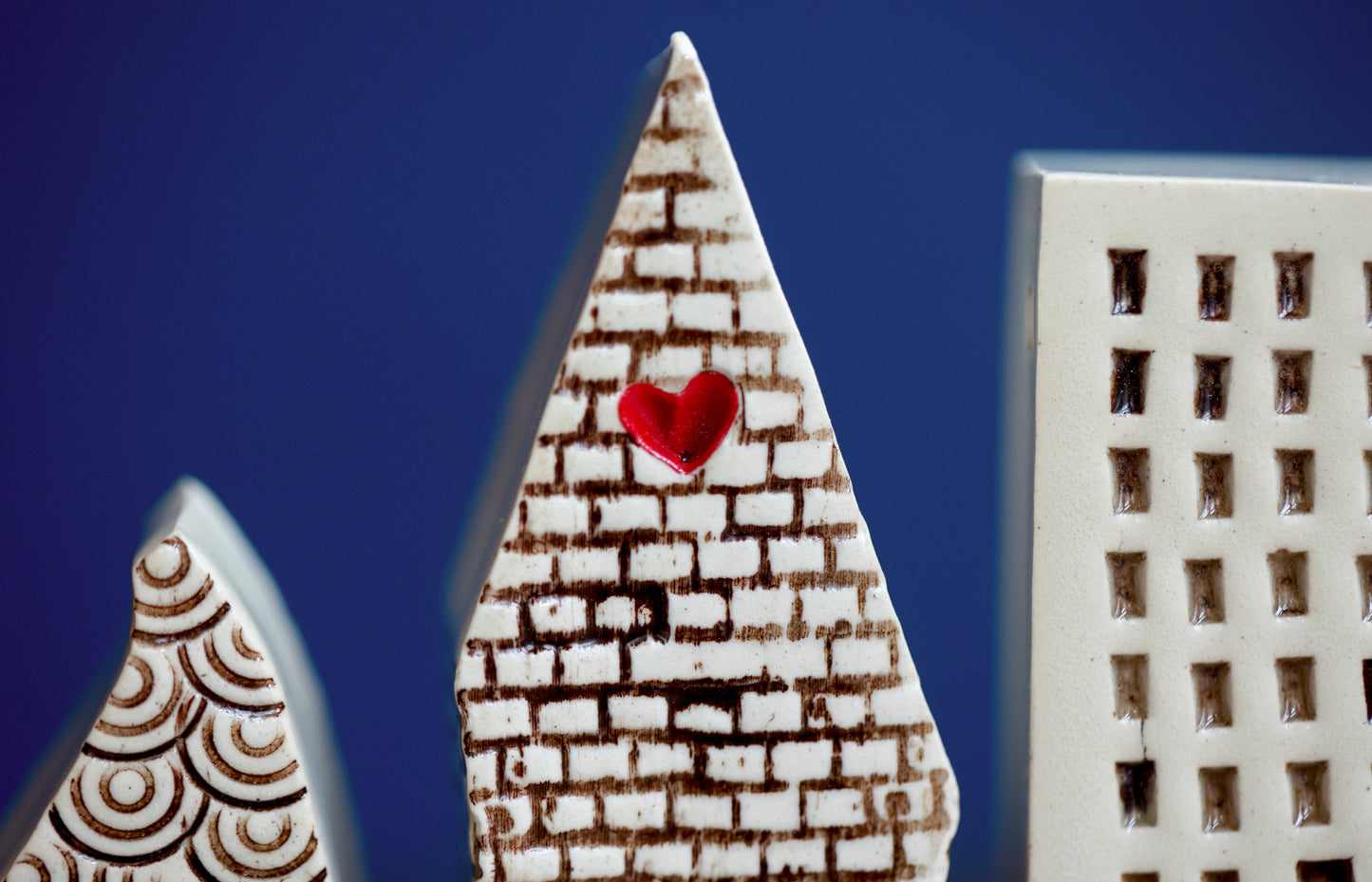 Old World Style Polish Ceramic Houses with Cat and Heart