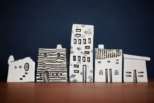 Old World Style Ceramic Village of Five Houses