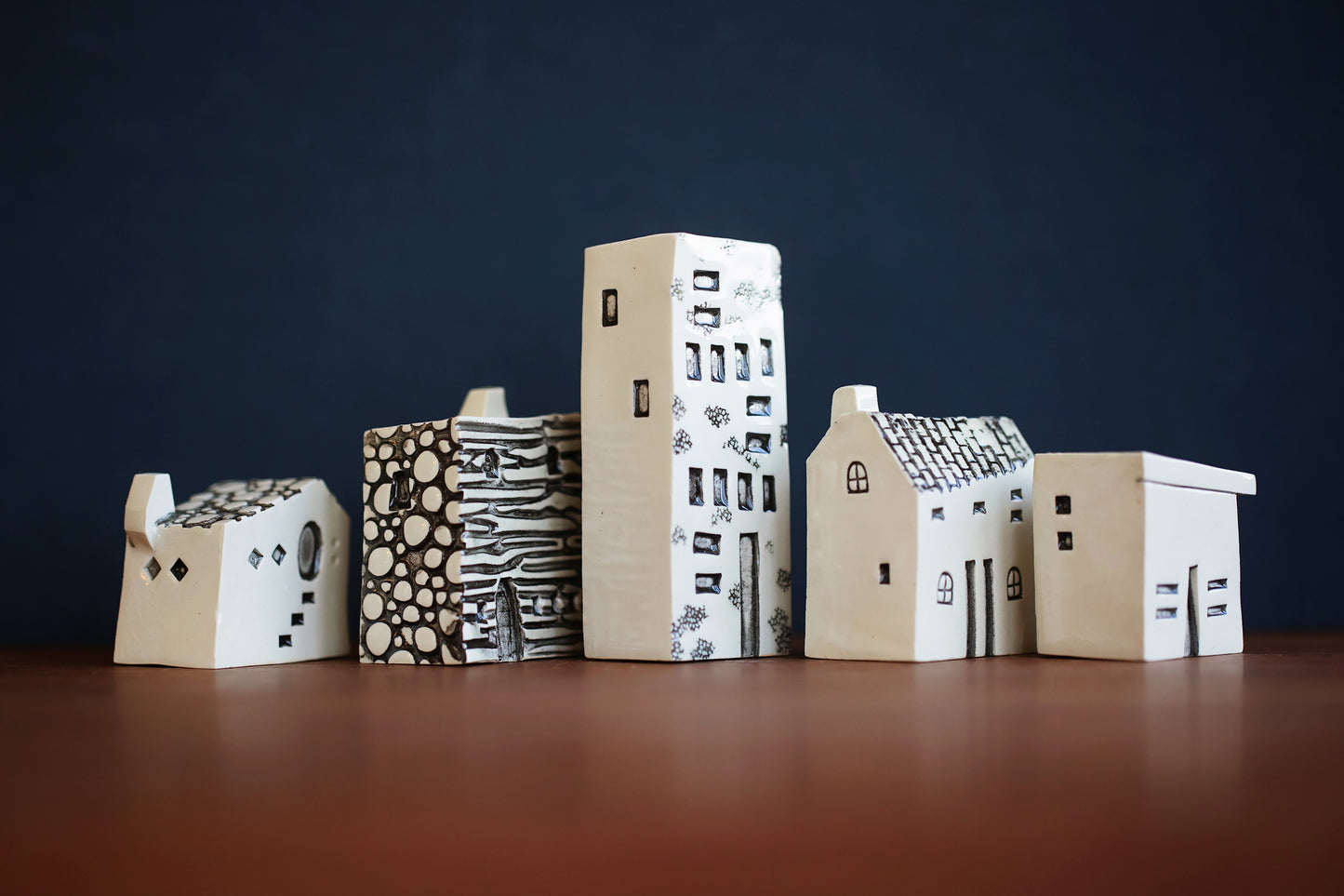 Old World Style Ceramic Village of Five Houses