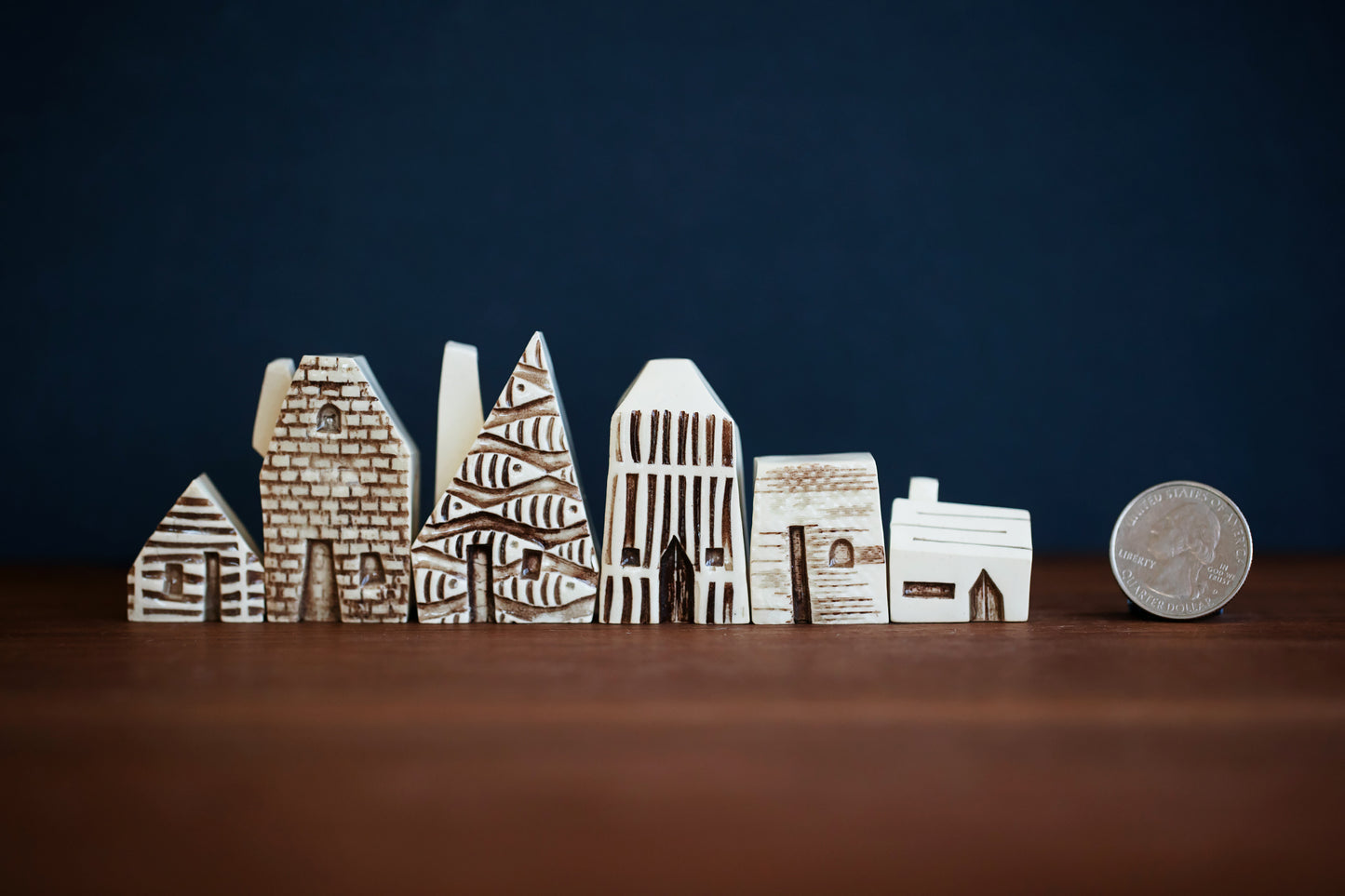Monochrome Textured Ceramic Houses with Fish Pattern and Cat