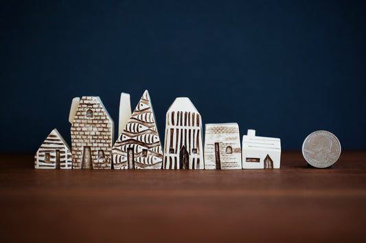 Monochrome Textured Ceramic Houses with Fish Pattern and Cat