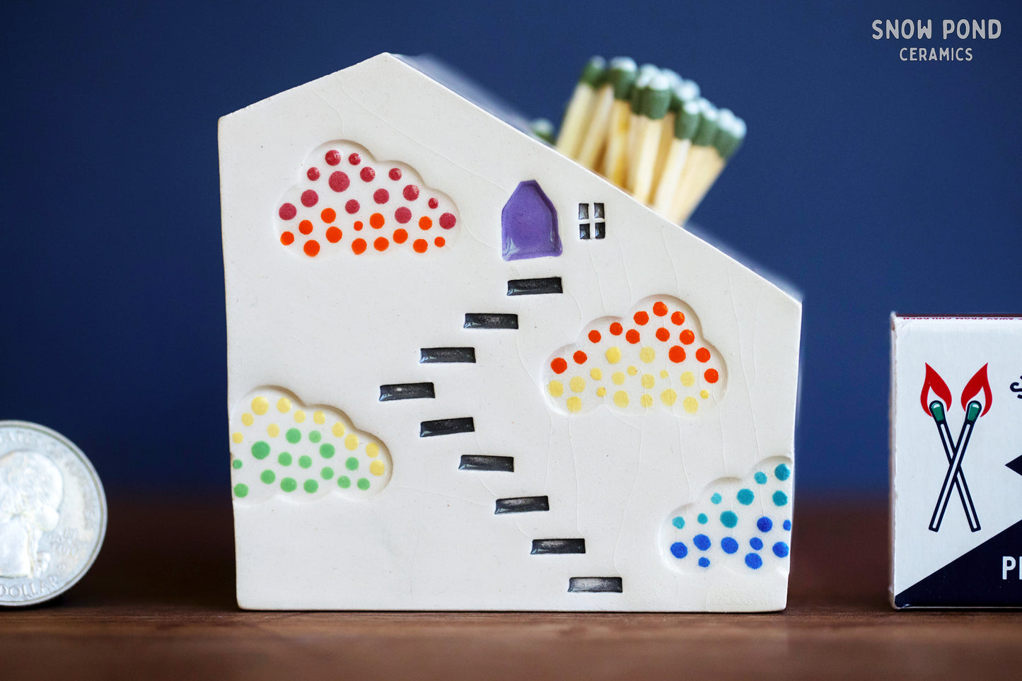 Rainbow Clouds Ceramic Match Striker with Purple Door